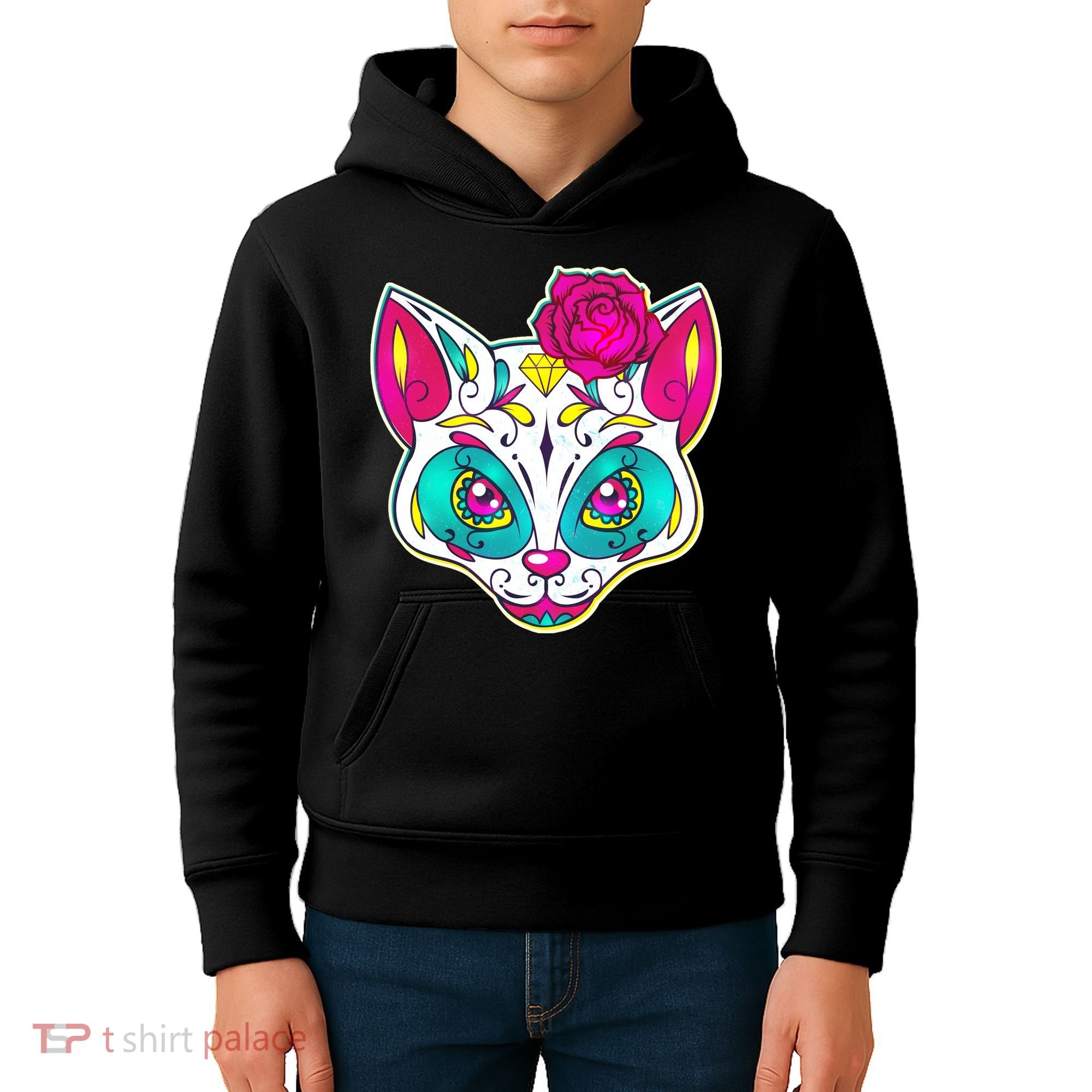 Sugar Skull Cat Kids Hoodie