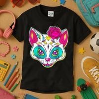 Sugar Skull Cat Kids T-Shirt thumb 3
