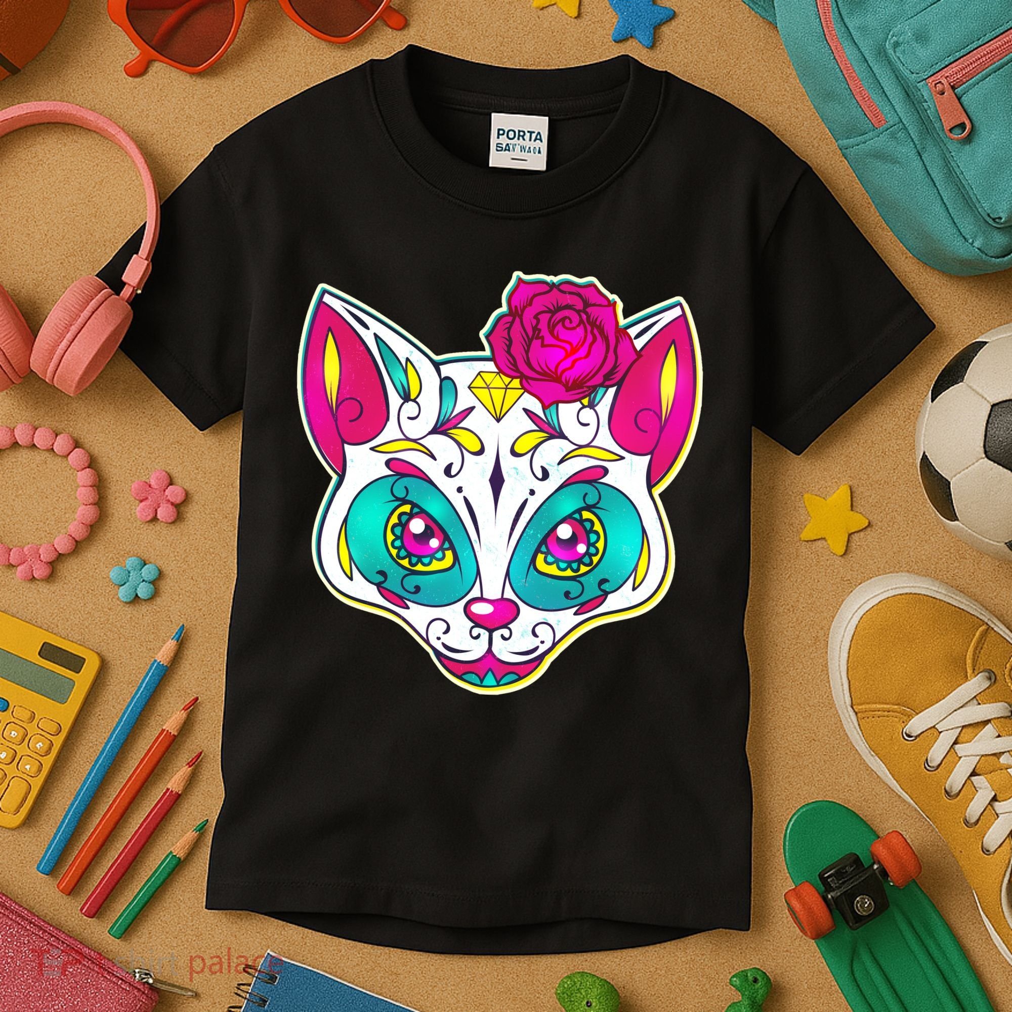 Sugar Skull Cat Kids T-Shirt