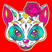 Sugar Skull Cat Santa Hat thumb 1