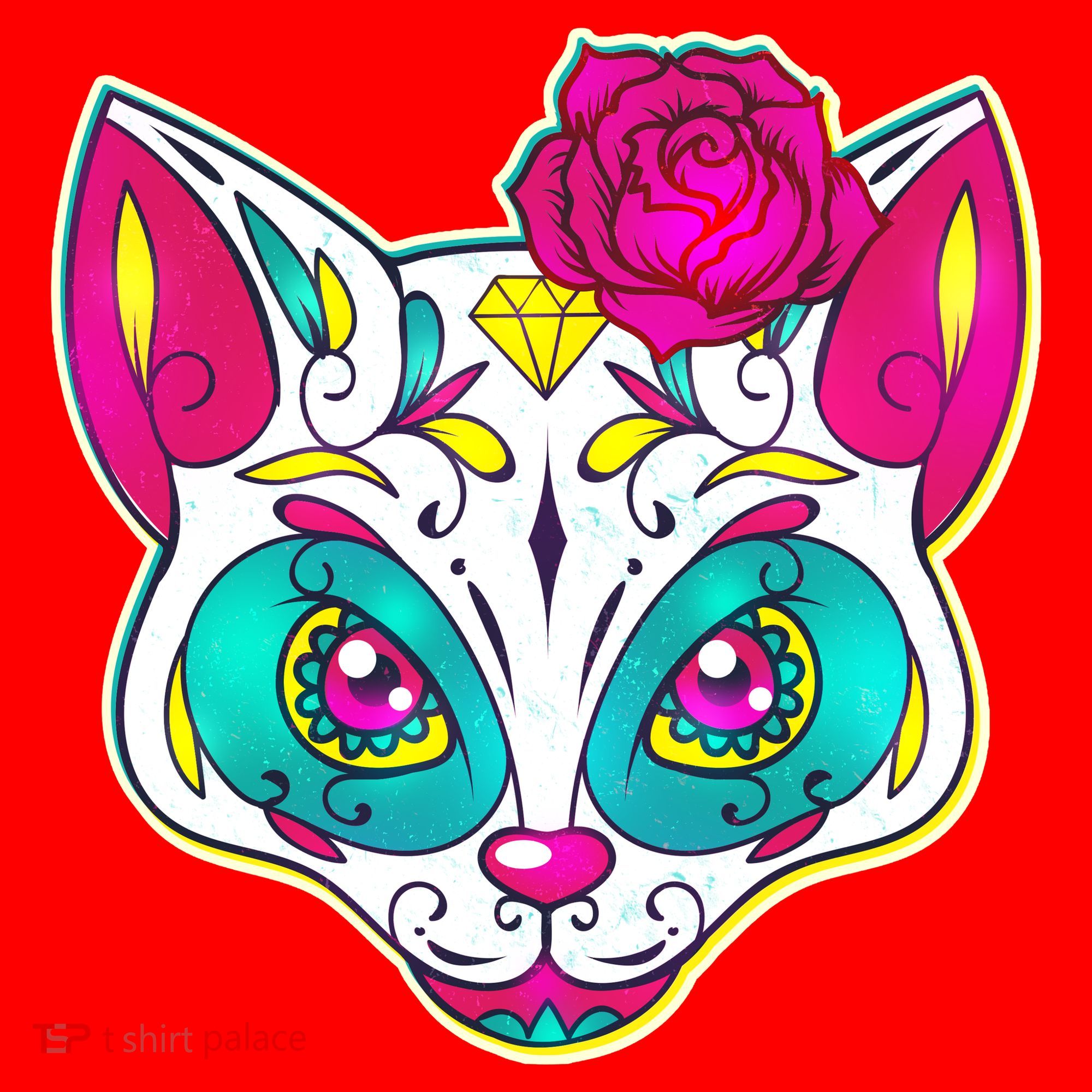 Sugar Skull Cat Santa Hat