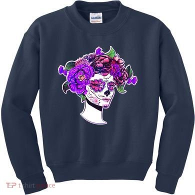 Sugar Skull Flower Girl Kids Sweatshirt