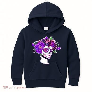 Sugar Skull Flower Girl Kids Hoodie