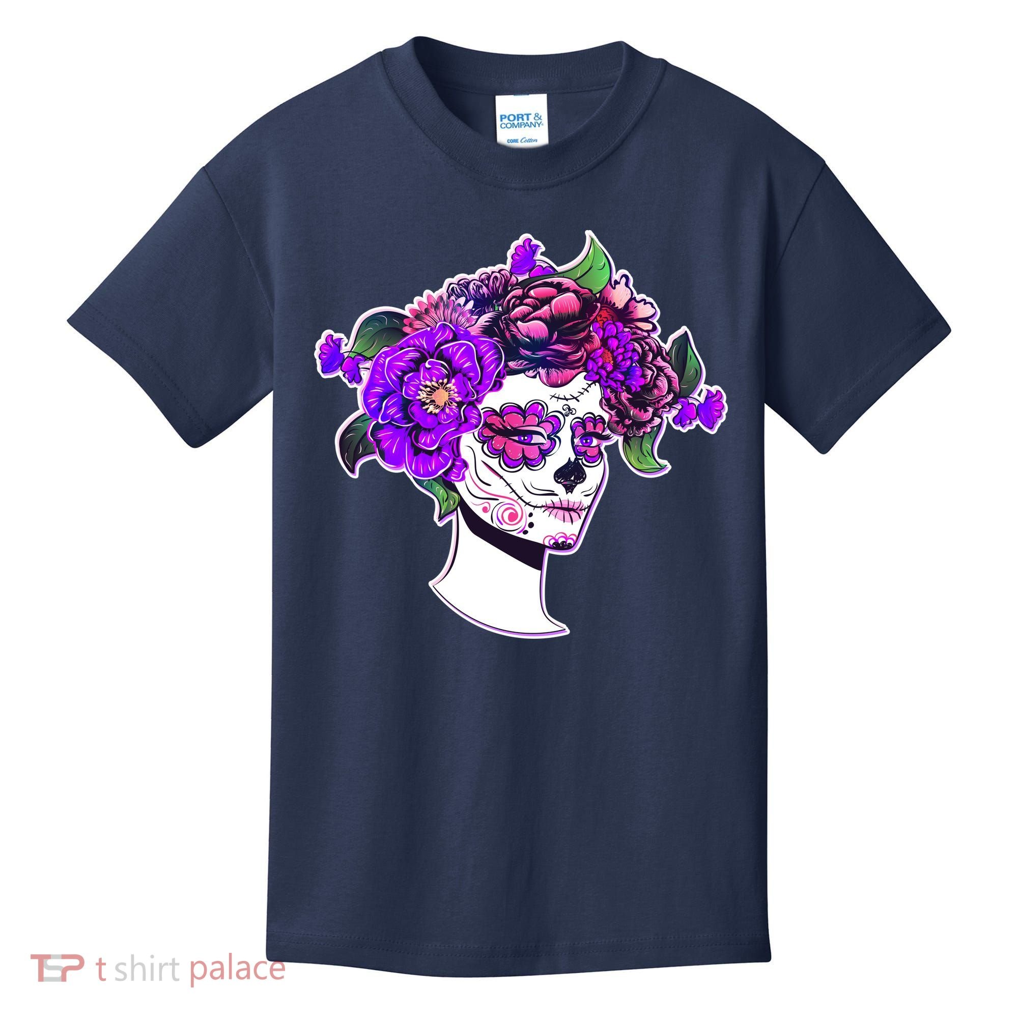Sugar Skull Flower Girl Kids T-Shirt