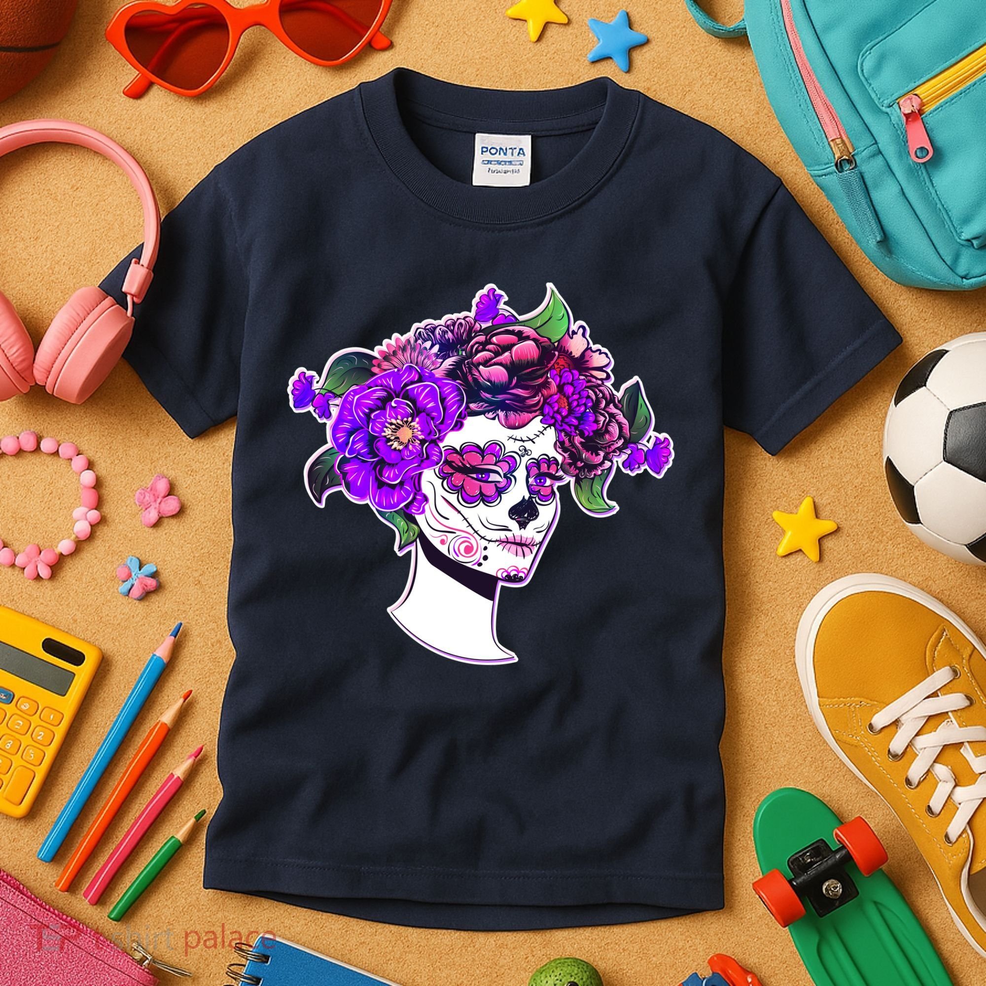 Sugar Skull Flower Girl Kids T-Shirt