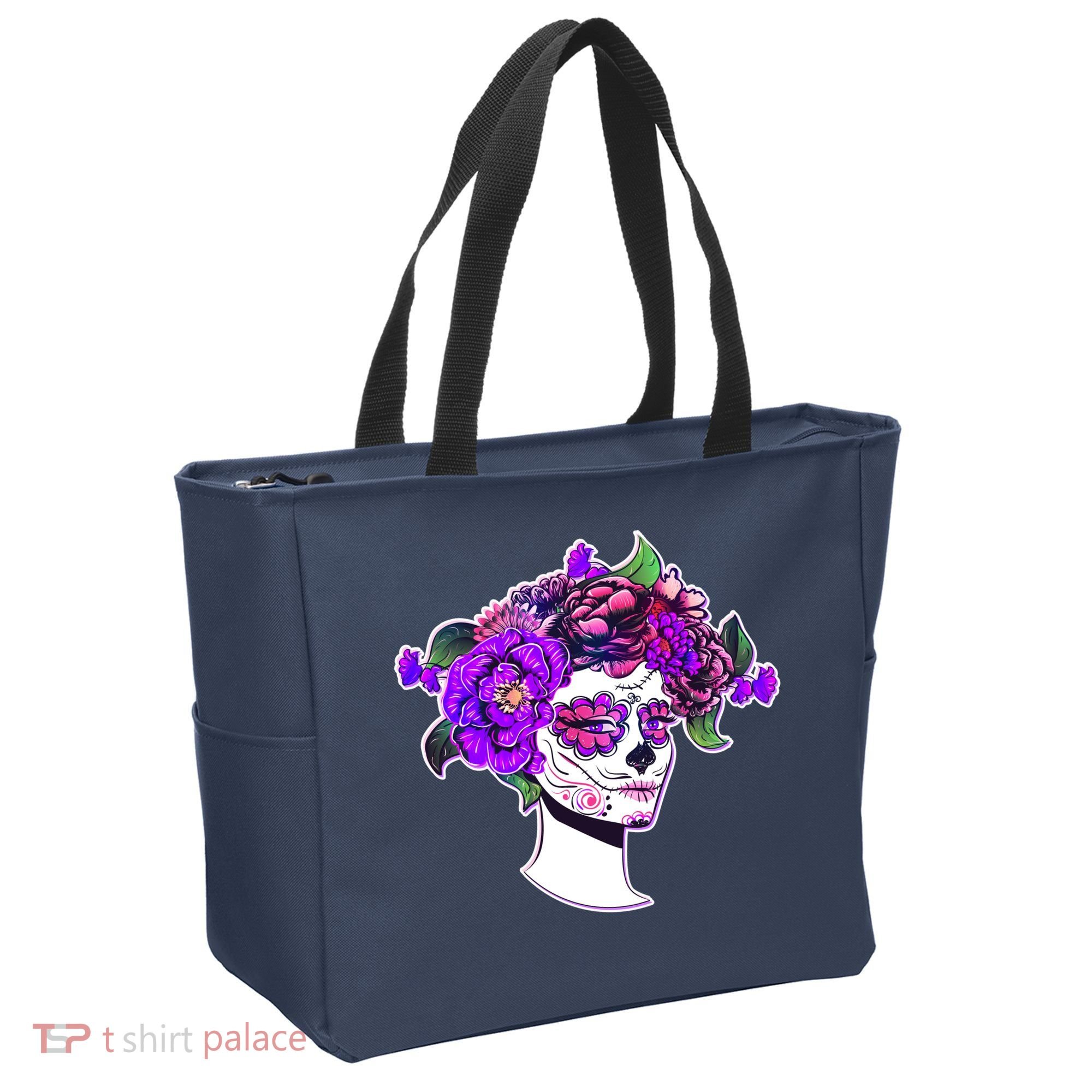 Sugar Skull Flower Girl Tote Bag
