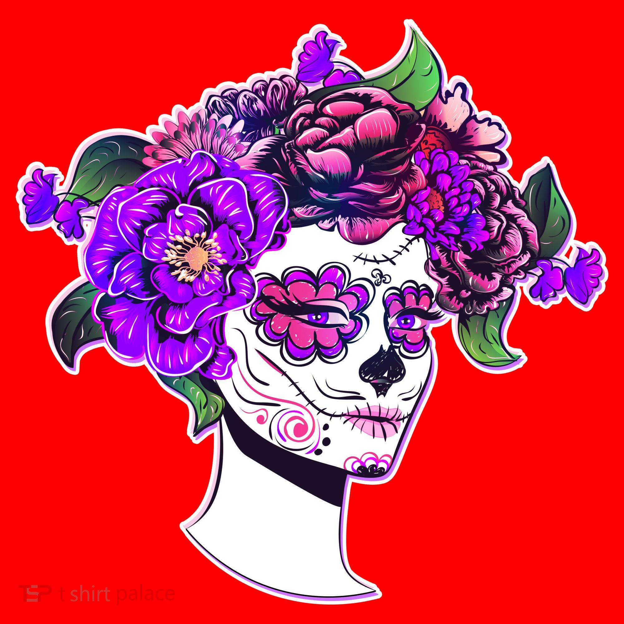 Sugar Skull Flower Girl Santa Hat
