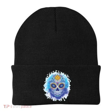 Sugar Skull Watercolor Beanie