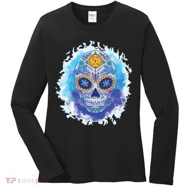 Sugar Skull Watercolor Women's Long Sleeve Shirt