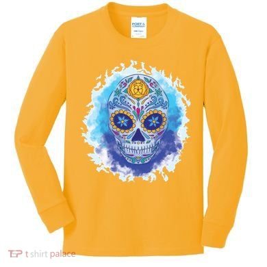 Sugar Skull Watercolor Kids Long Sleeve Shirt