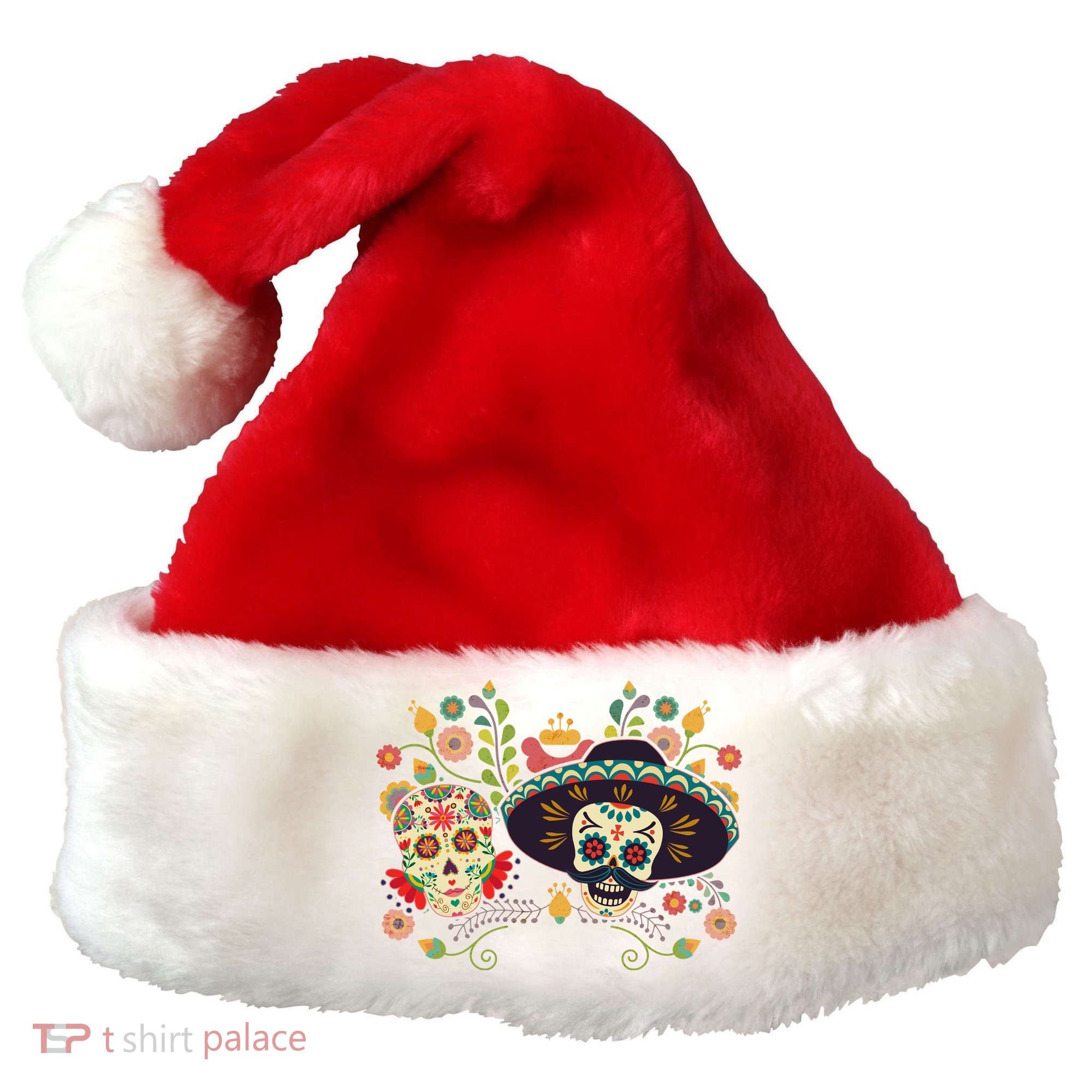 Sugar Skulls Day of the Dead Santa Hat