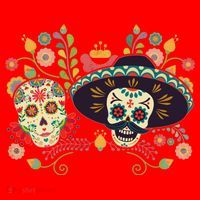 Sugar Skulls Day of the Dead Santa Hat thumb 1