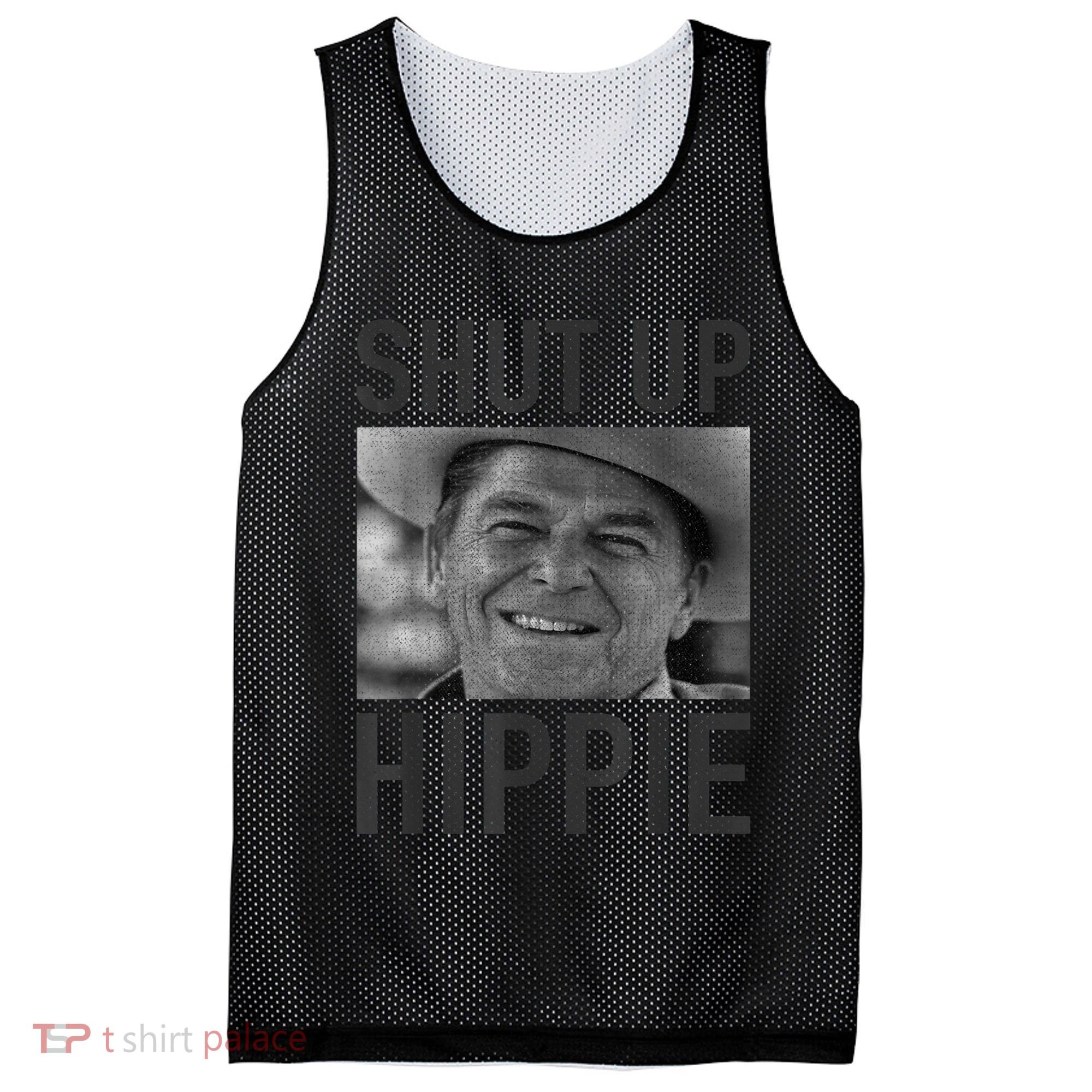 Shut Up Hippie Ronald Reagan Anti Liberal Republican Mesh Reversible Basketball Jersey Tank