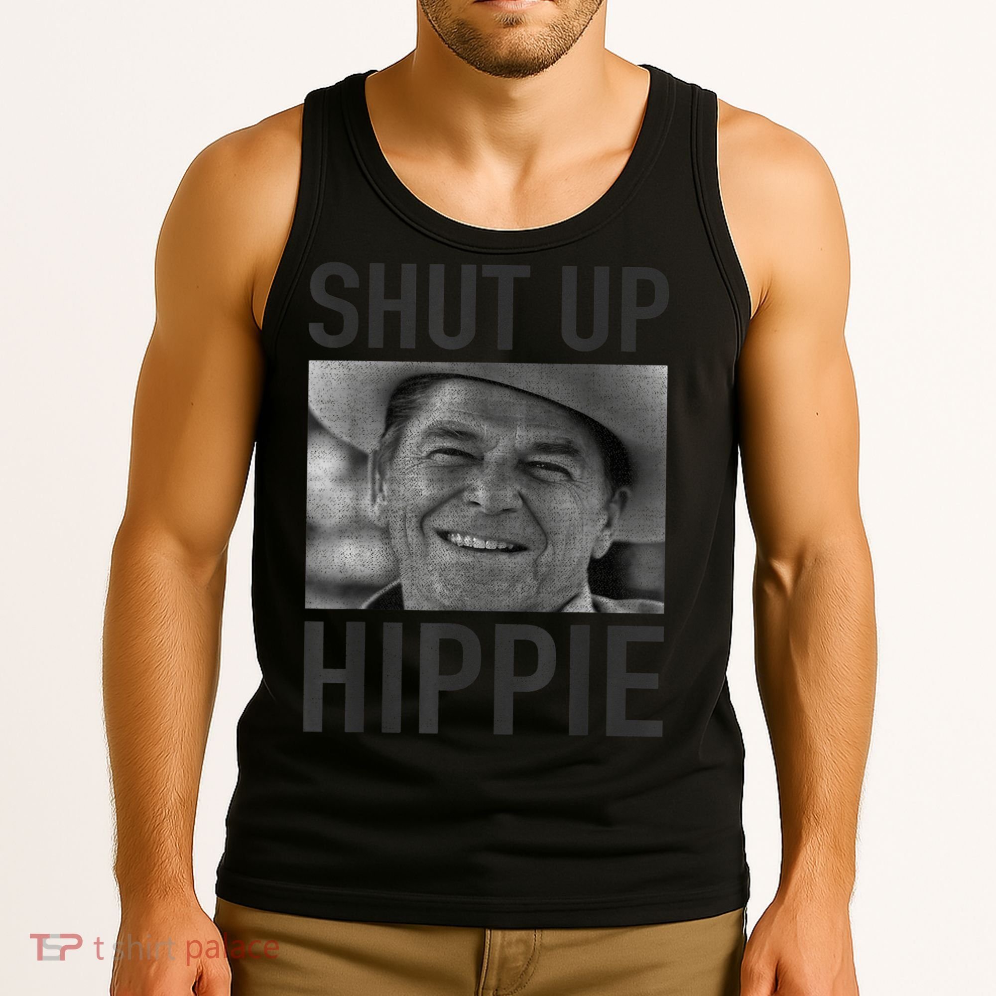 Shut Up Hippie Ronald Reagan Anti Liberal Republican Tank Top