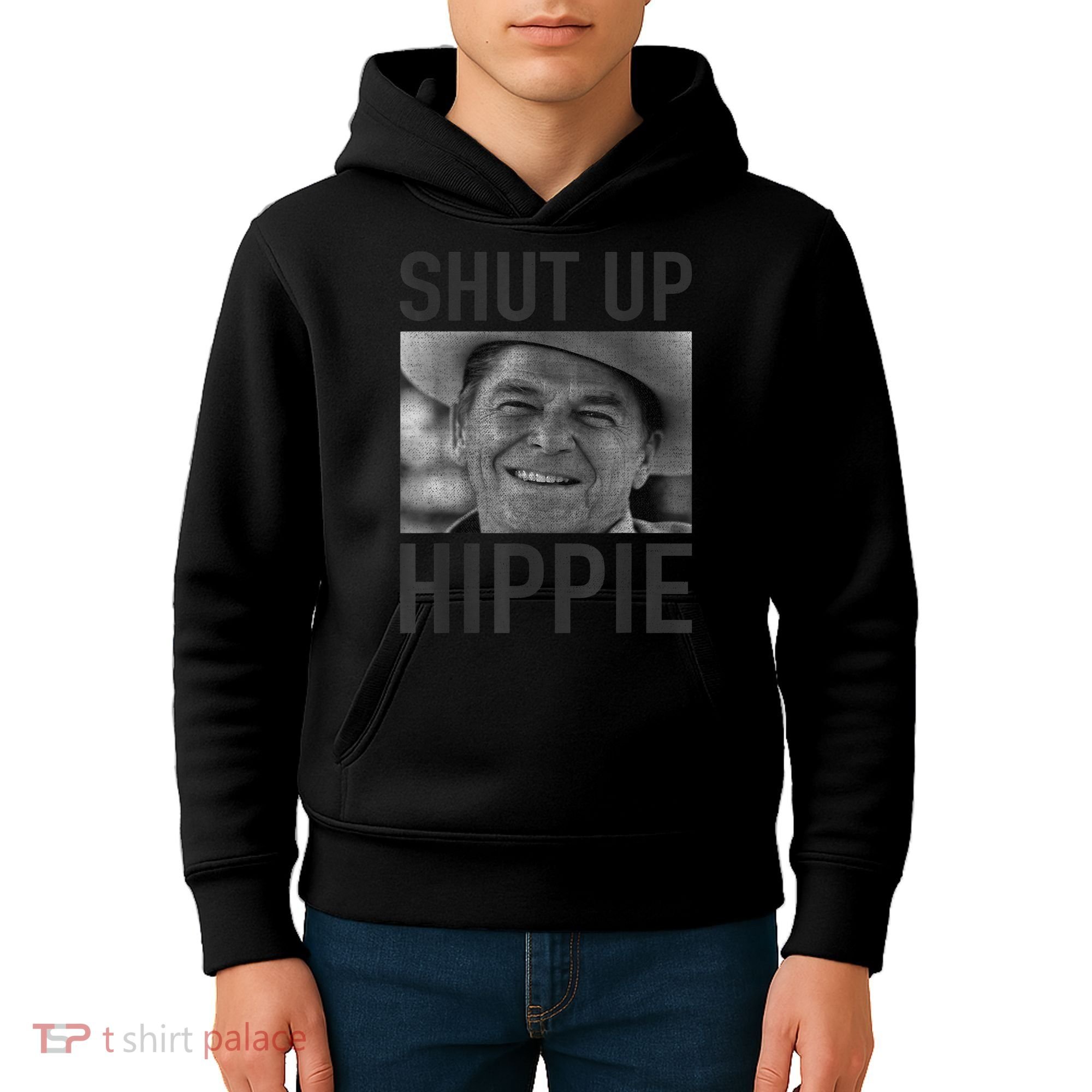 Shut Up Hippie Ronald Reagan Anti Liberal Republican Kids Hoodie