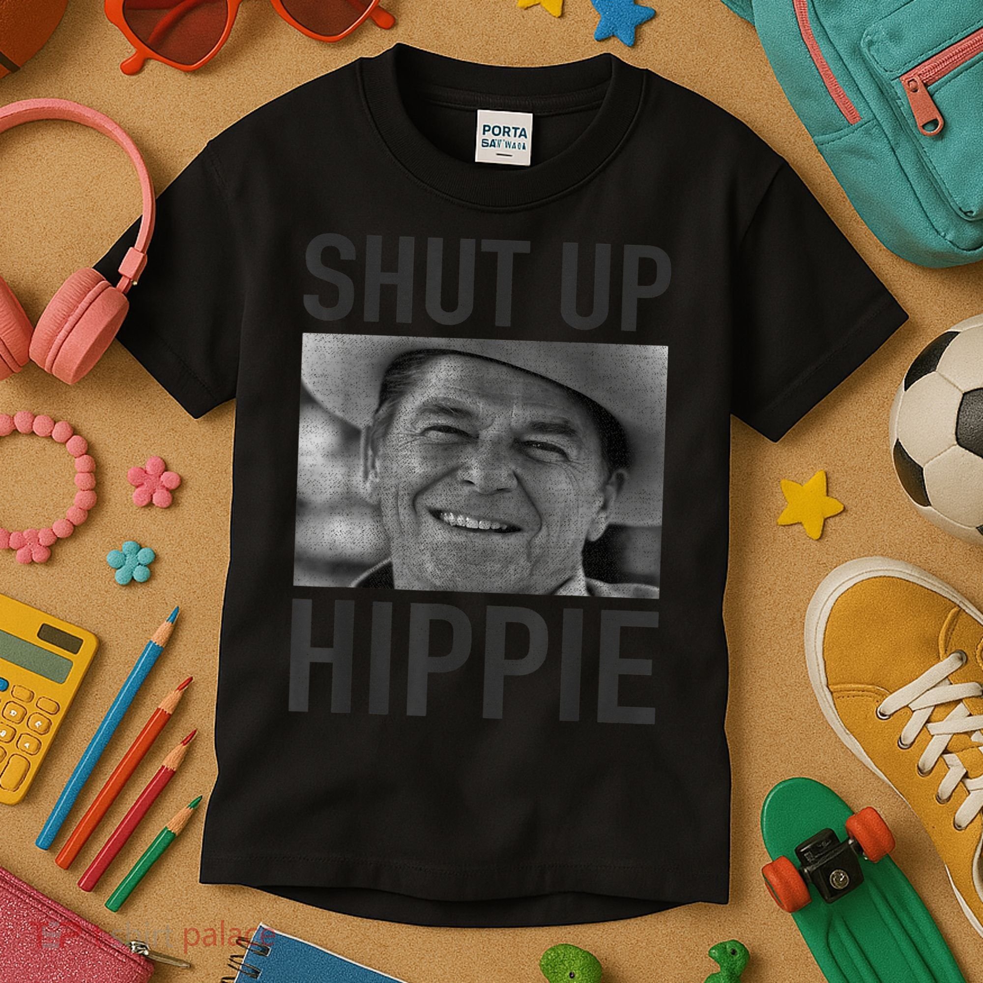 Shut Up Hippie Ronald Reagan Anti Liberal Republican Kids T-Shirt