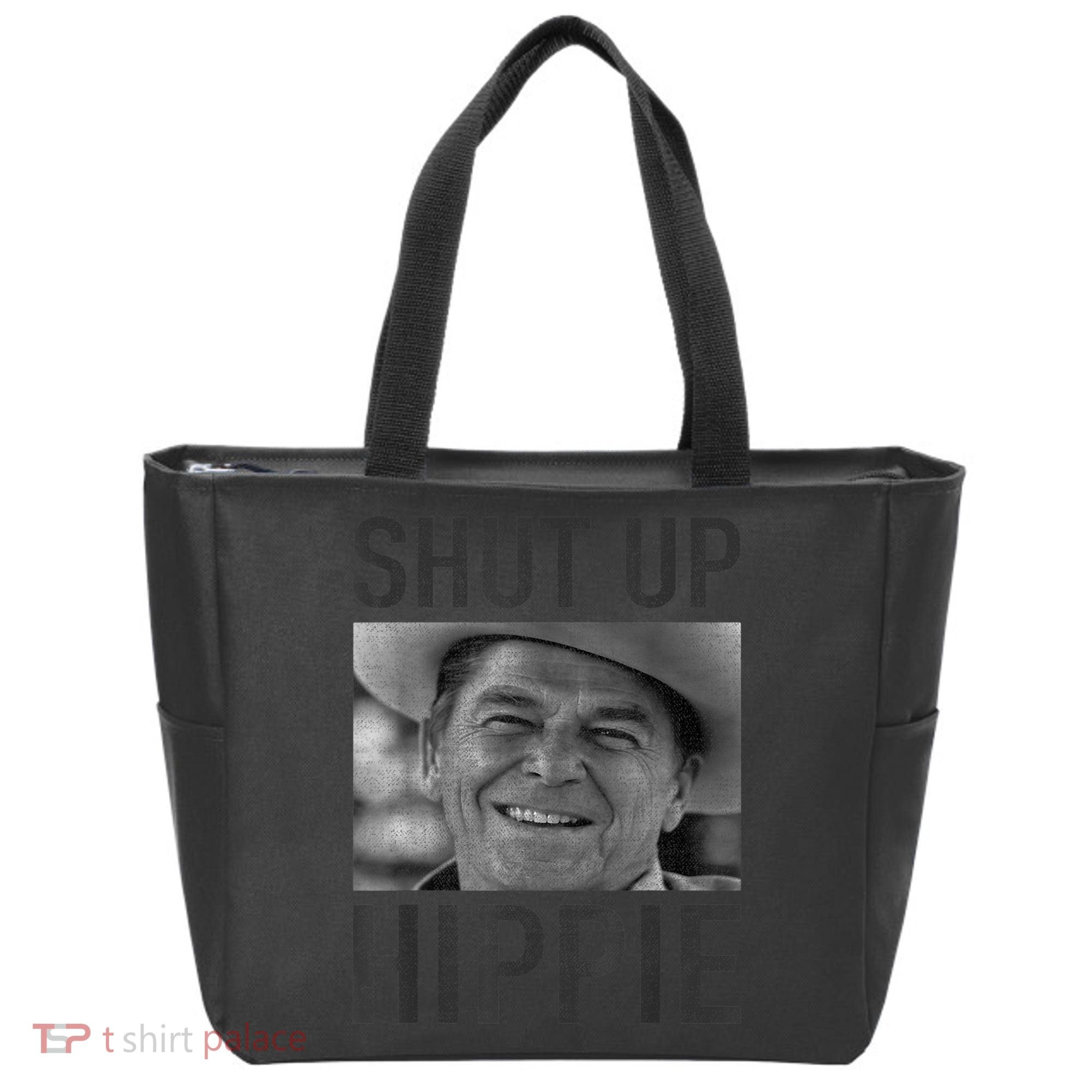 Shut Up Hippie Ronald Reagan Anti Liberal Republican Tote Bag