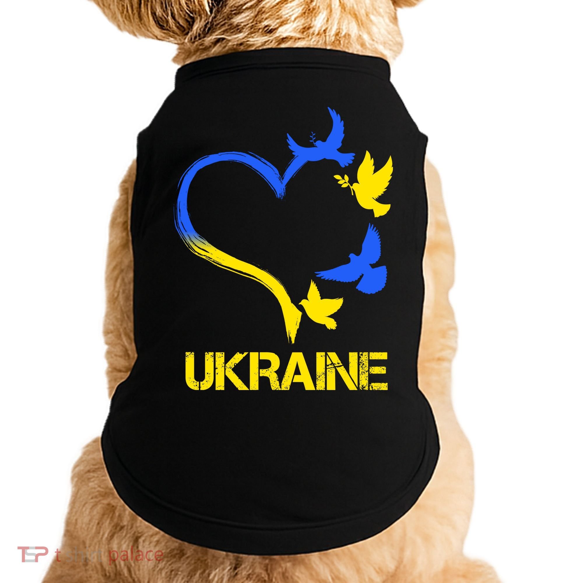 Support Ukraine Heart Doves Doggie Tank