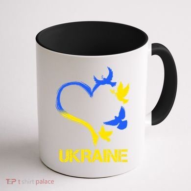 Support Ukraine Heart Doves Coffee Mug back