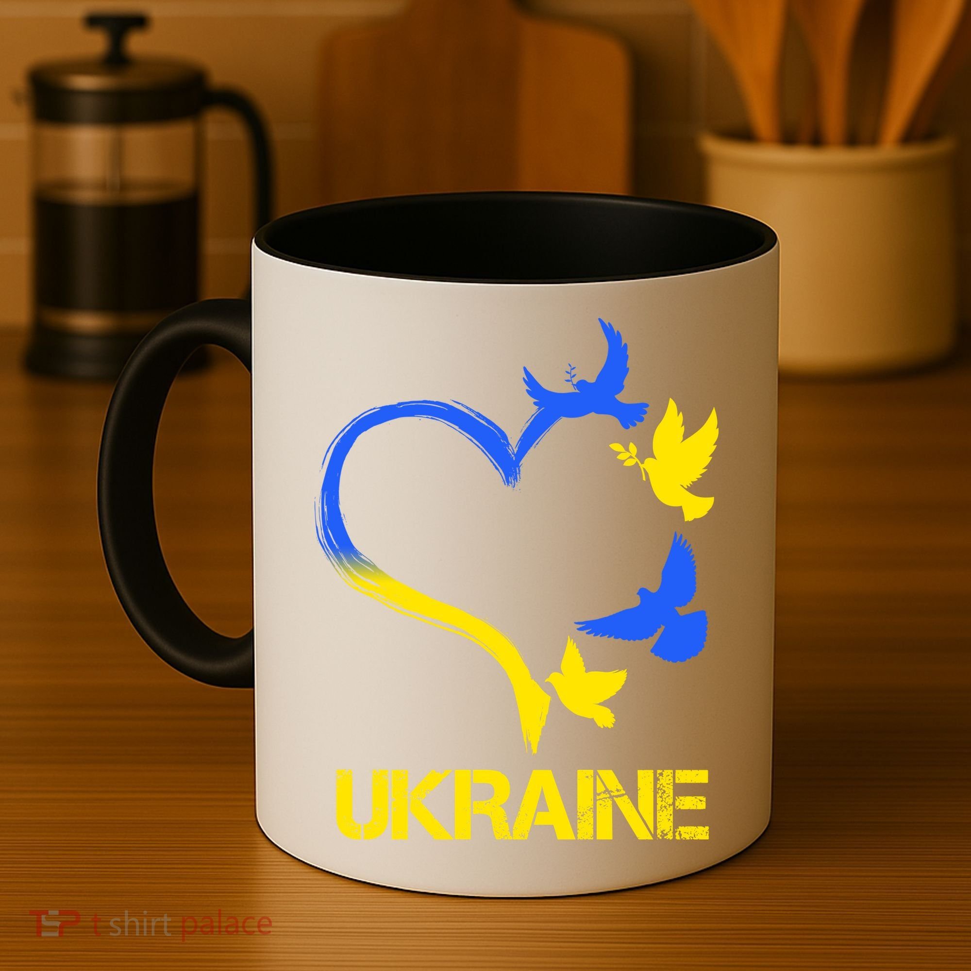 Support Ukraine Heart Doves Coffee Mug