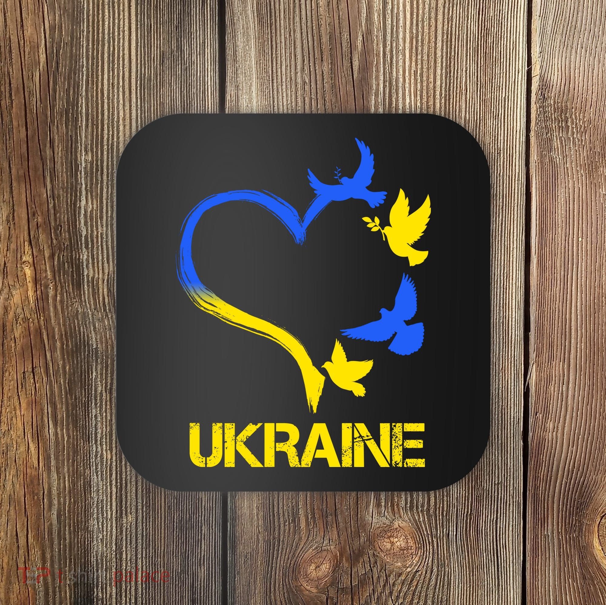 Support Ukraine Heart Doves Coaster