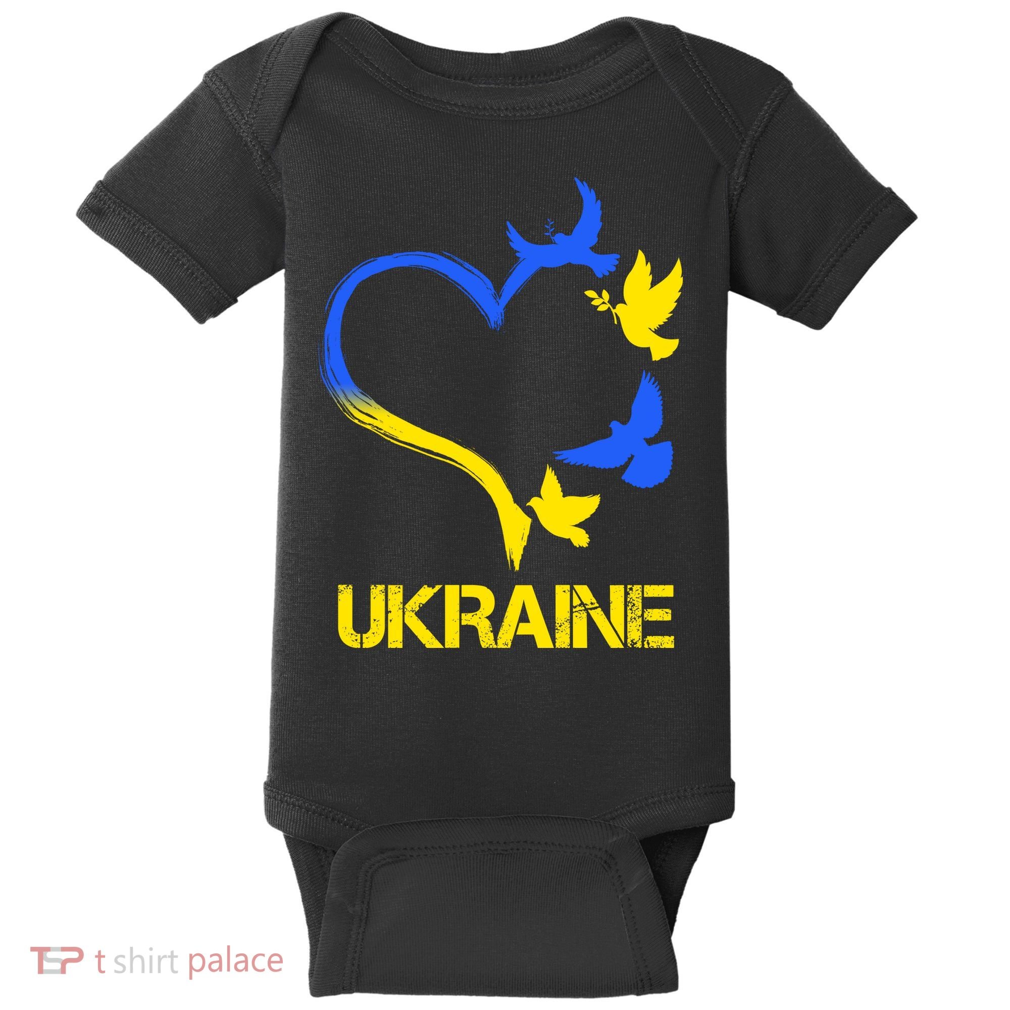 Support Ukraine Heart Doves Baby Bodysuit