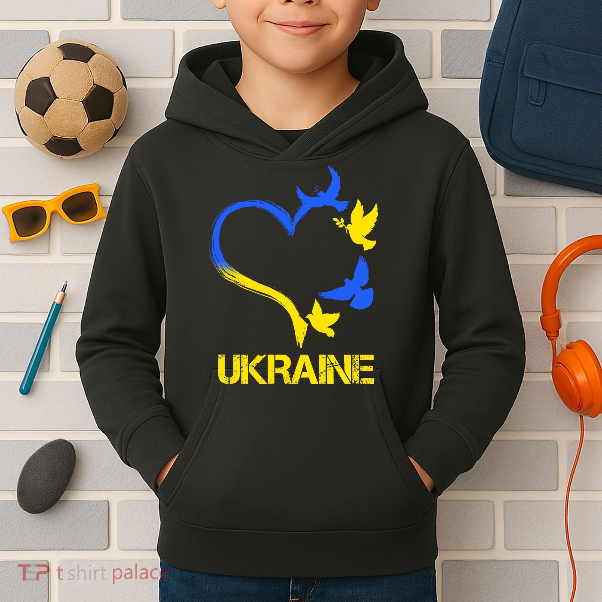 Support Ukraine Heart Doves Kids Hoodie