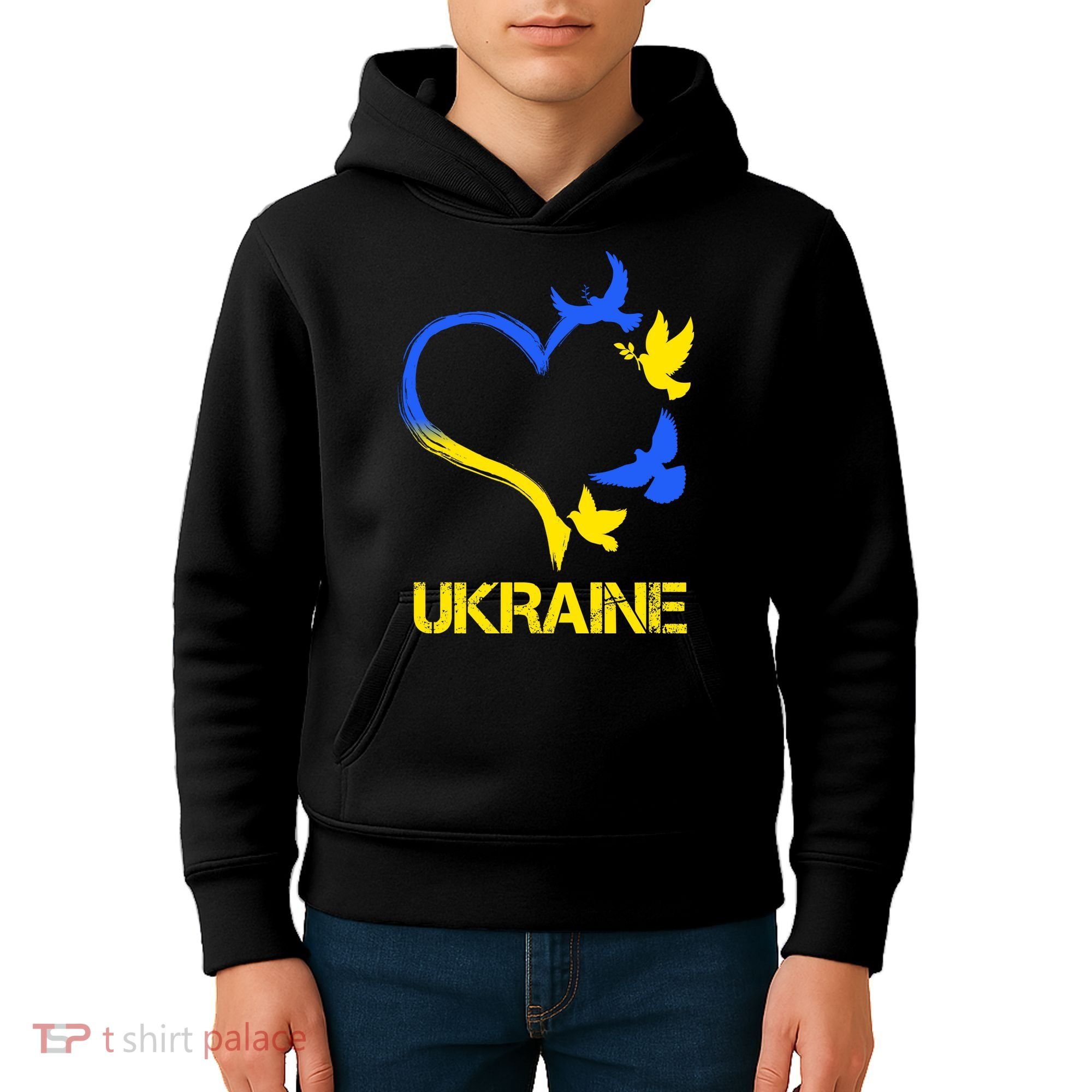 Support Ukraine Heart Doves Kids Hoodie