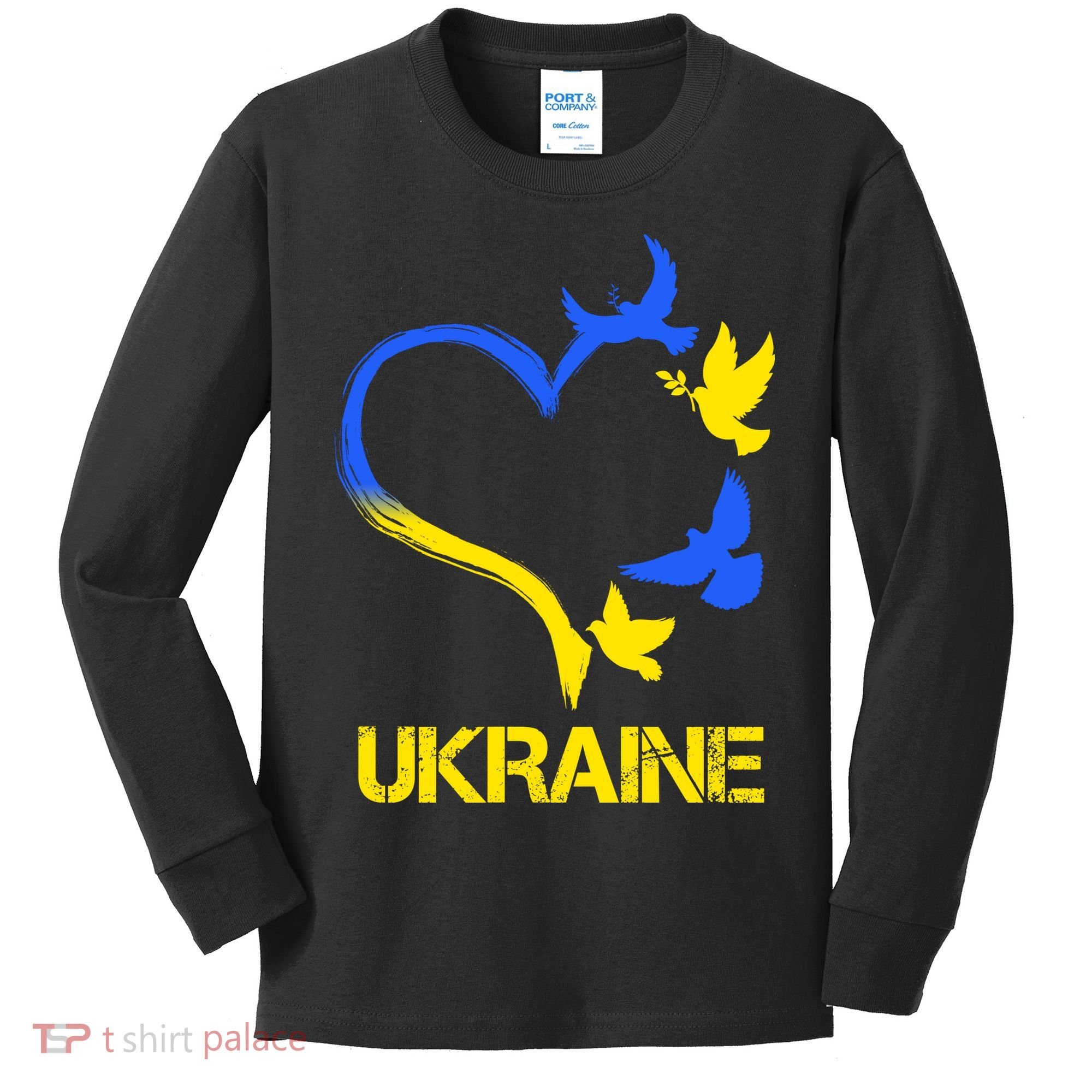 Support Ukraine Heart Doves Kids Long Sleeve Shirt