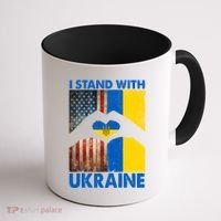 Support Ukraine I Stand With Us American Ukrainian Flag Coffee Mug thumb 1