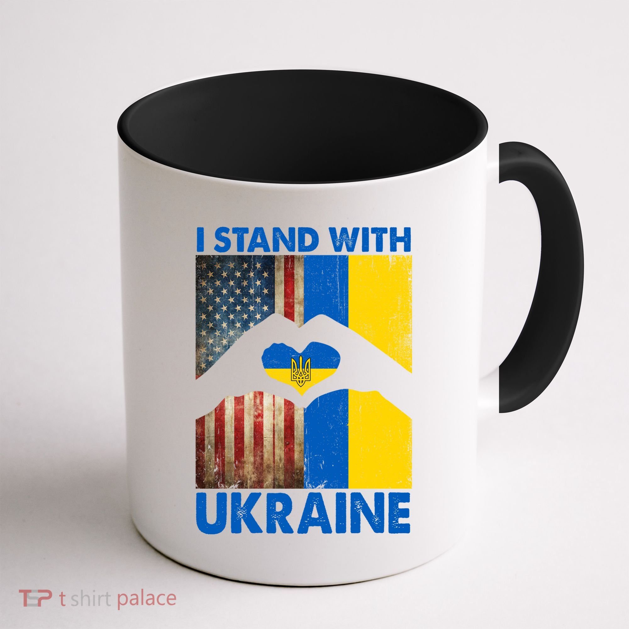 Support Ukraine I Stand With Us American Ukrainian Flag Coffee Mug