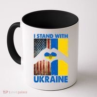 Support Ukraine I Stand With Us American Ukrainian Flag Coffee Mug thumb 0