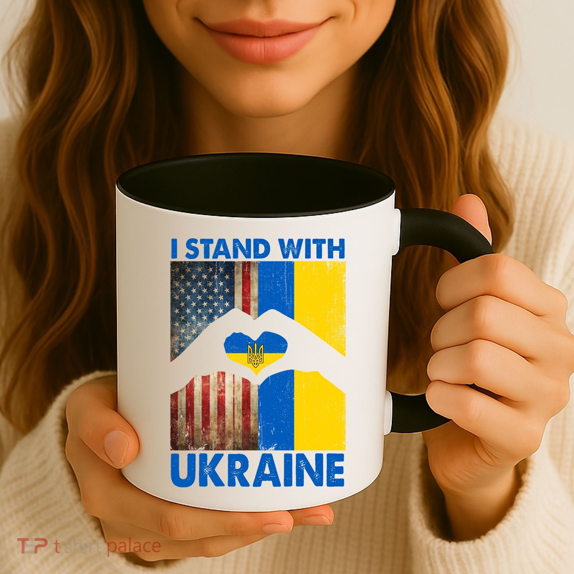 Support Ukraine I Stand With Us American Ukrainian Flag Coffee Mug