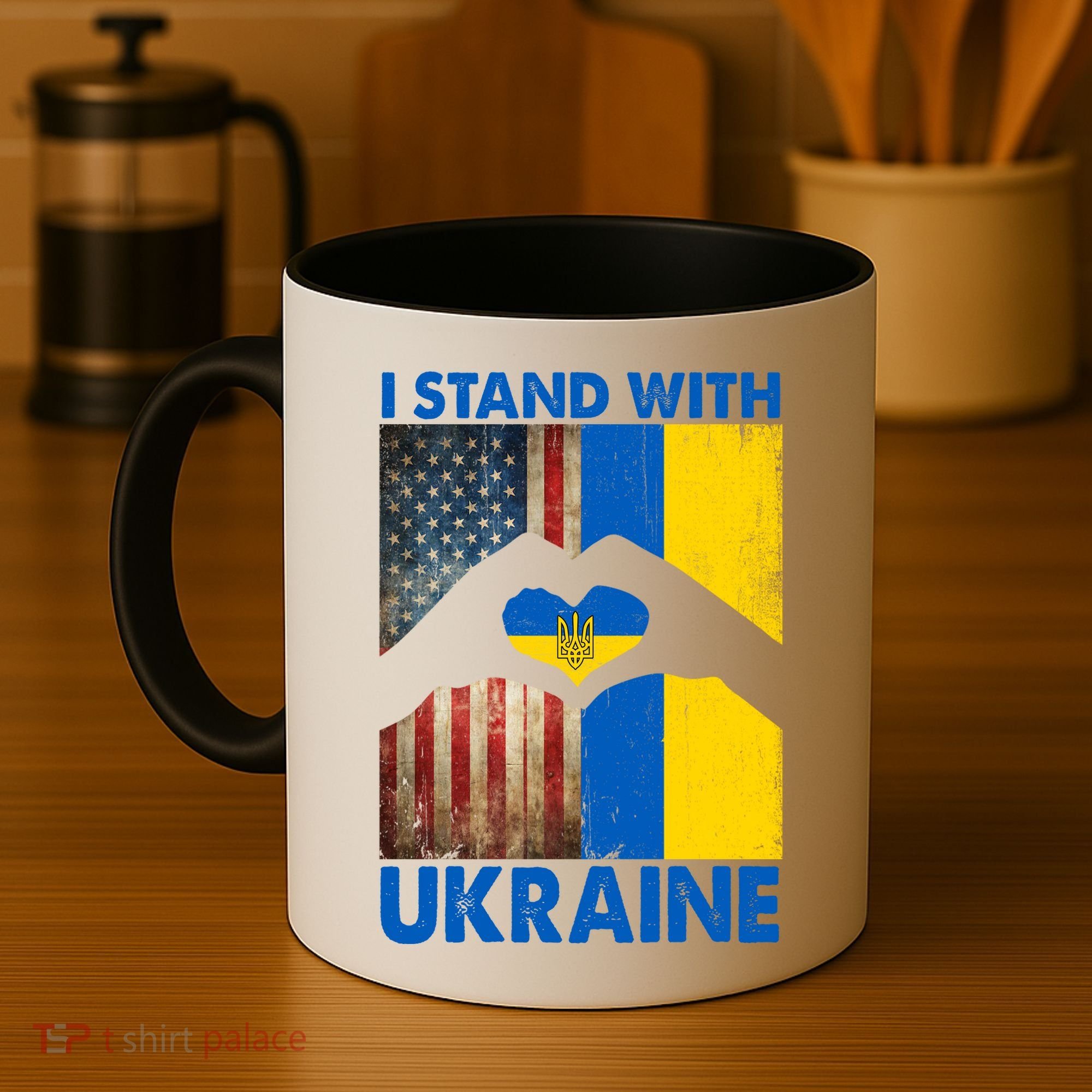 Support Ukraine I Stand With Us American Ukrainian Flag Coffee Mug