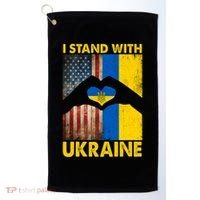 Support Ukraine I Stand With Us American Ukrainian Flag Golf Towel thumb 0