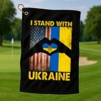 Support Ukraine I Stand With Us American Ukrainian Flag Golf Towel thumb 1