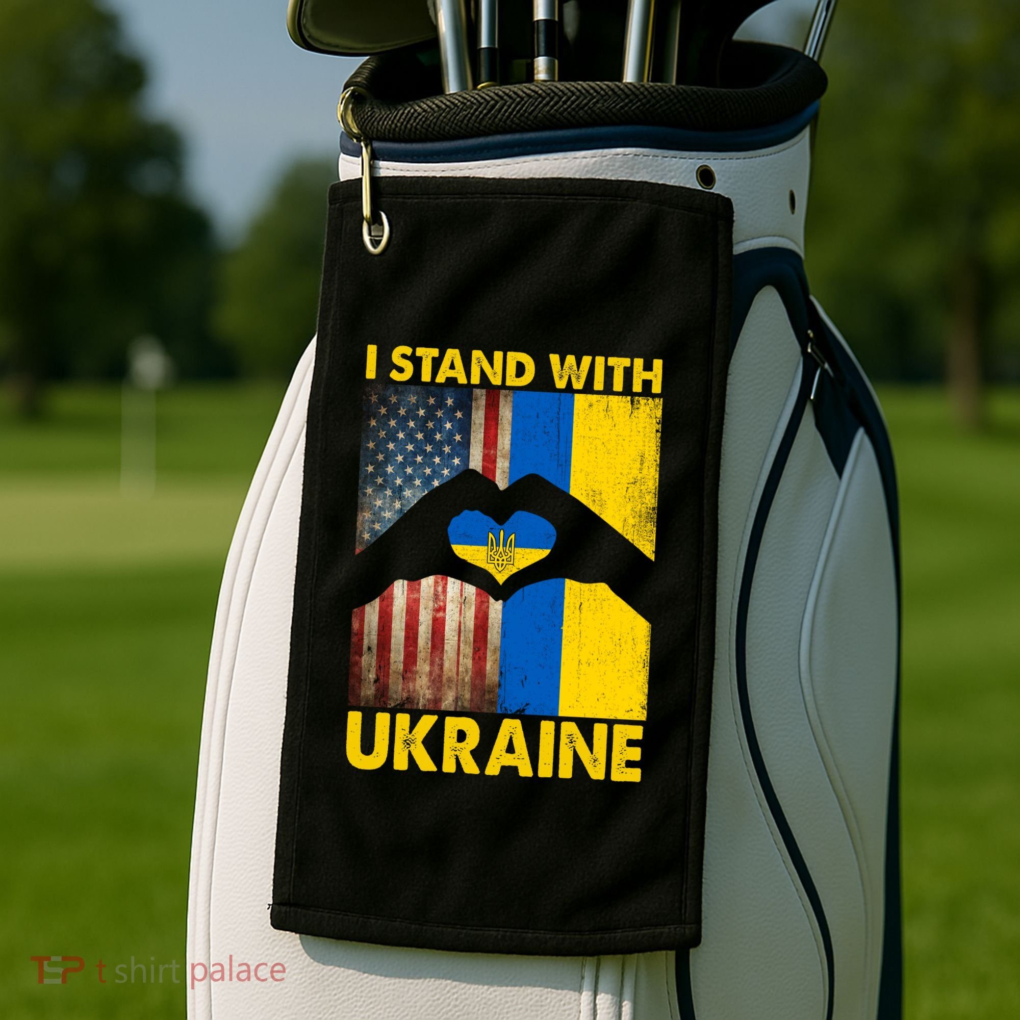 Support Ukraine I Stand With Us American Ukrainian Flag Golf Towel