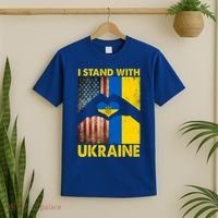 Support Ukraine I Stand With Us American Ukrainian Flag T-Shirt thumb 2