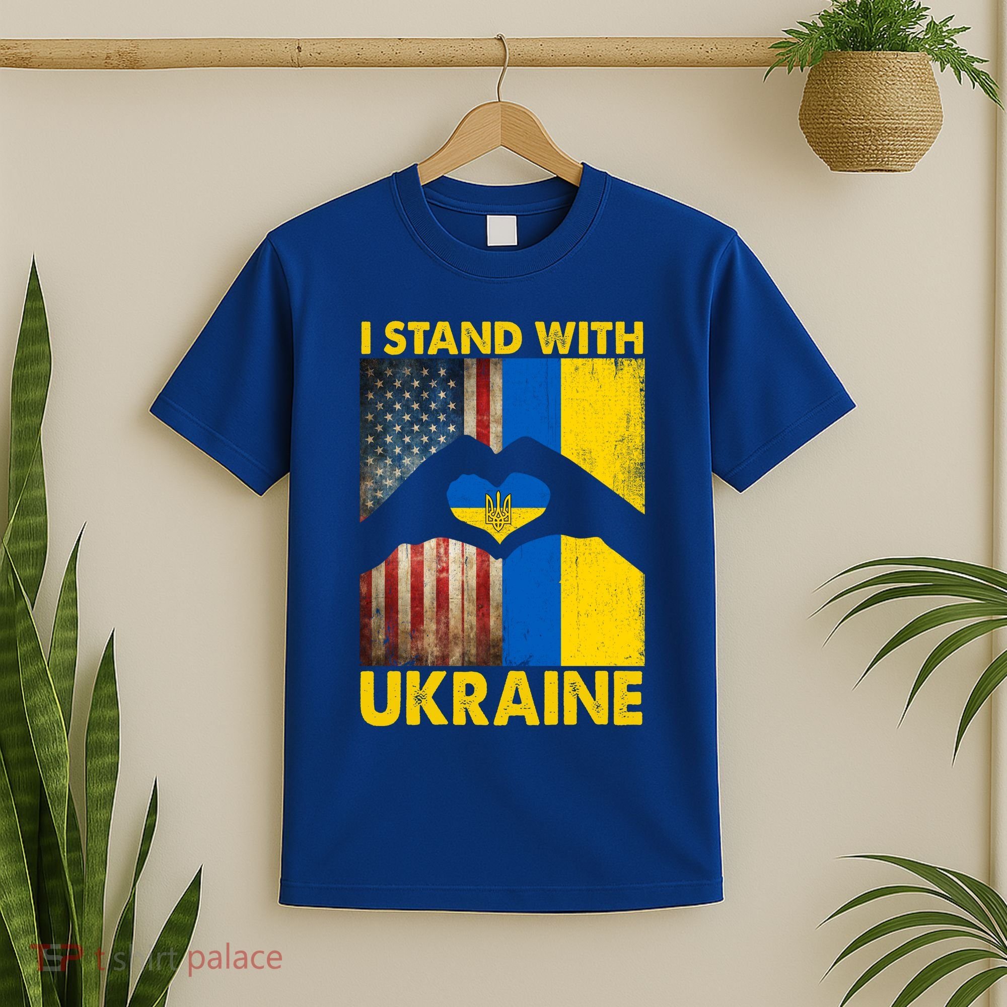 Support Ukraine I Stand With Us American Ukrainian Flag T-Shirt