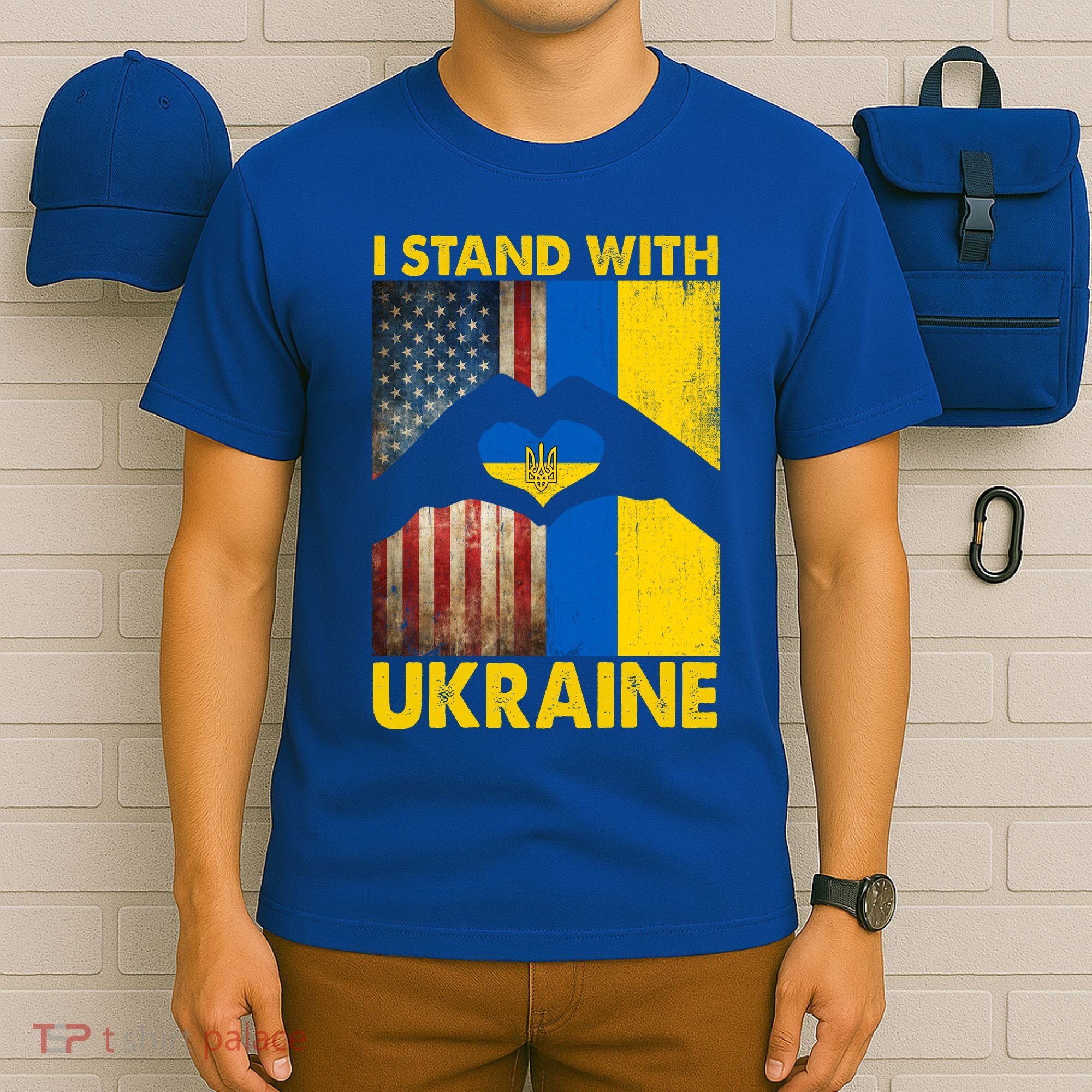 Support Ukraine I Stand With Us American Ukrainian Flag T-Shirt