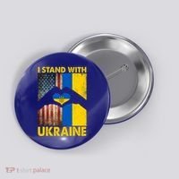 Support Ukraine I Stand With Us American Ukrainian Flag Button thumb 0