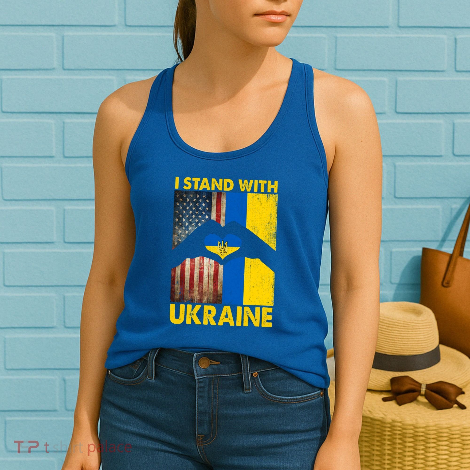 Support Ukraine I Stand With Us American Ukrainian Flag Women's Tank Top
