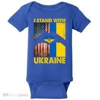 Support Ukraine I Stand With Us American Ukrainian Flag Baby Bodysuit thumb 0