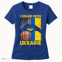 Support Ukraine I Stand With Us American Ukrainian Flag Women's T-Shirt thumb 0