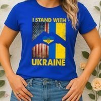 Support Ukraine I Stand With Us American Ukrainian Flag Women's T-Shirt thumb 2