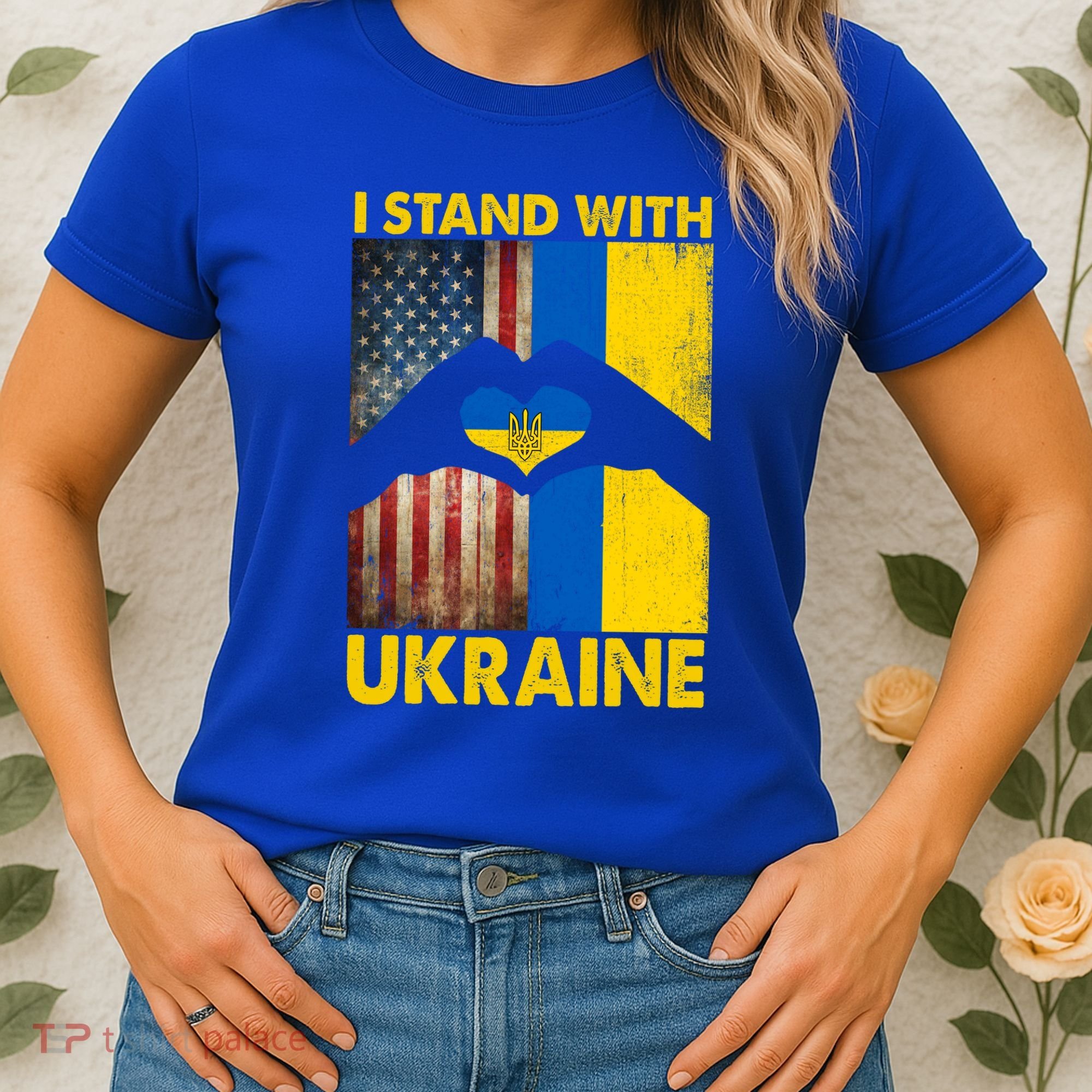 Support Ukraine I Stand With Us American Ukrainian Flag Women's T-Shirt