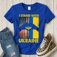 Support Ukraine I Stand With Us American Ukrainian Flag Women's T-Shirt thumb 3