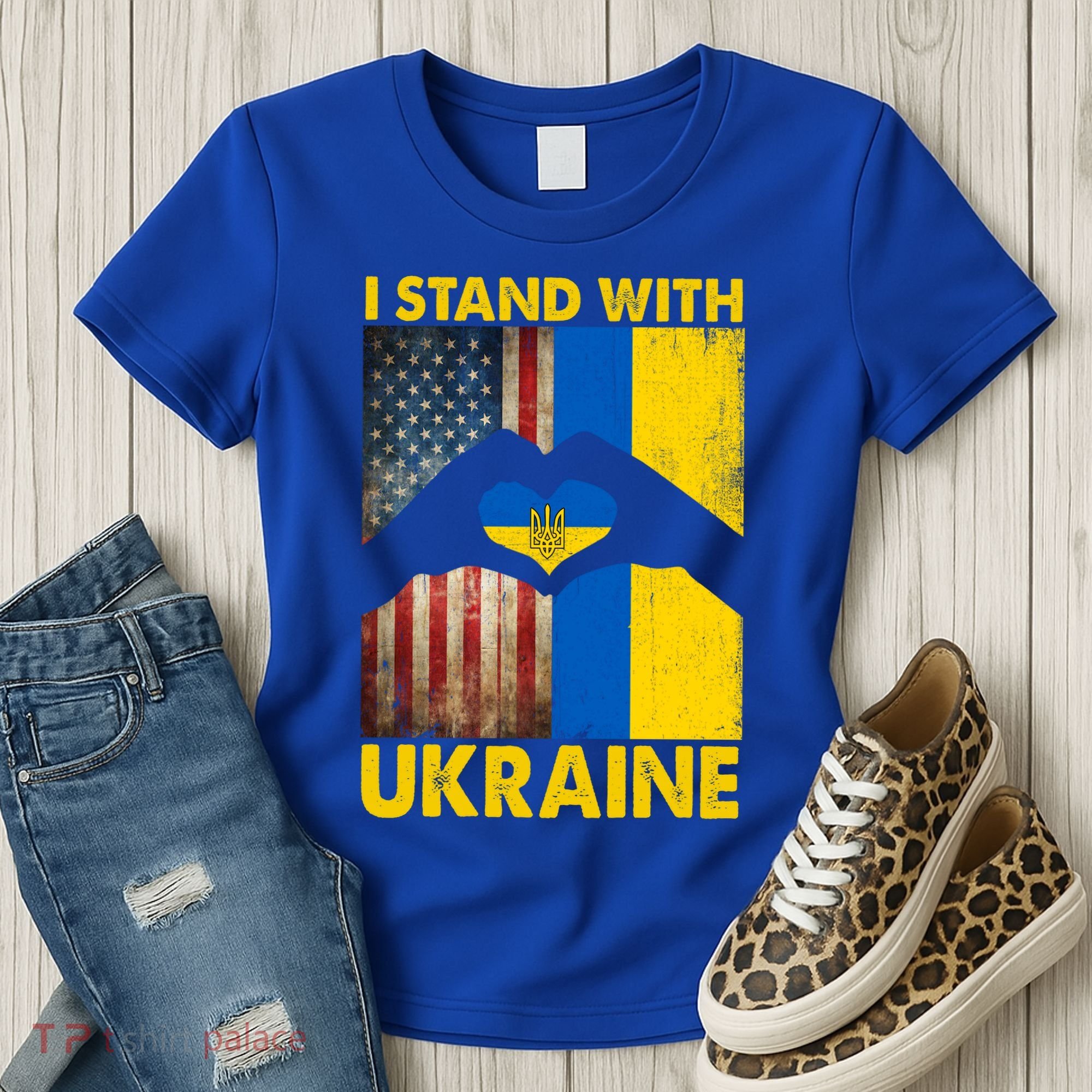 Support Ukraine I Stand With Us American Ukrainian Flag Women's T-Shirt