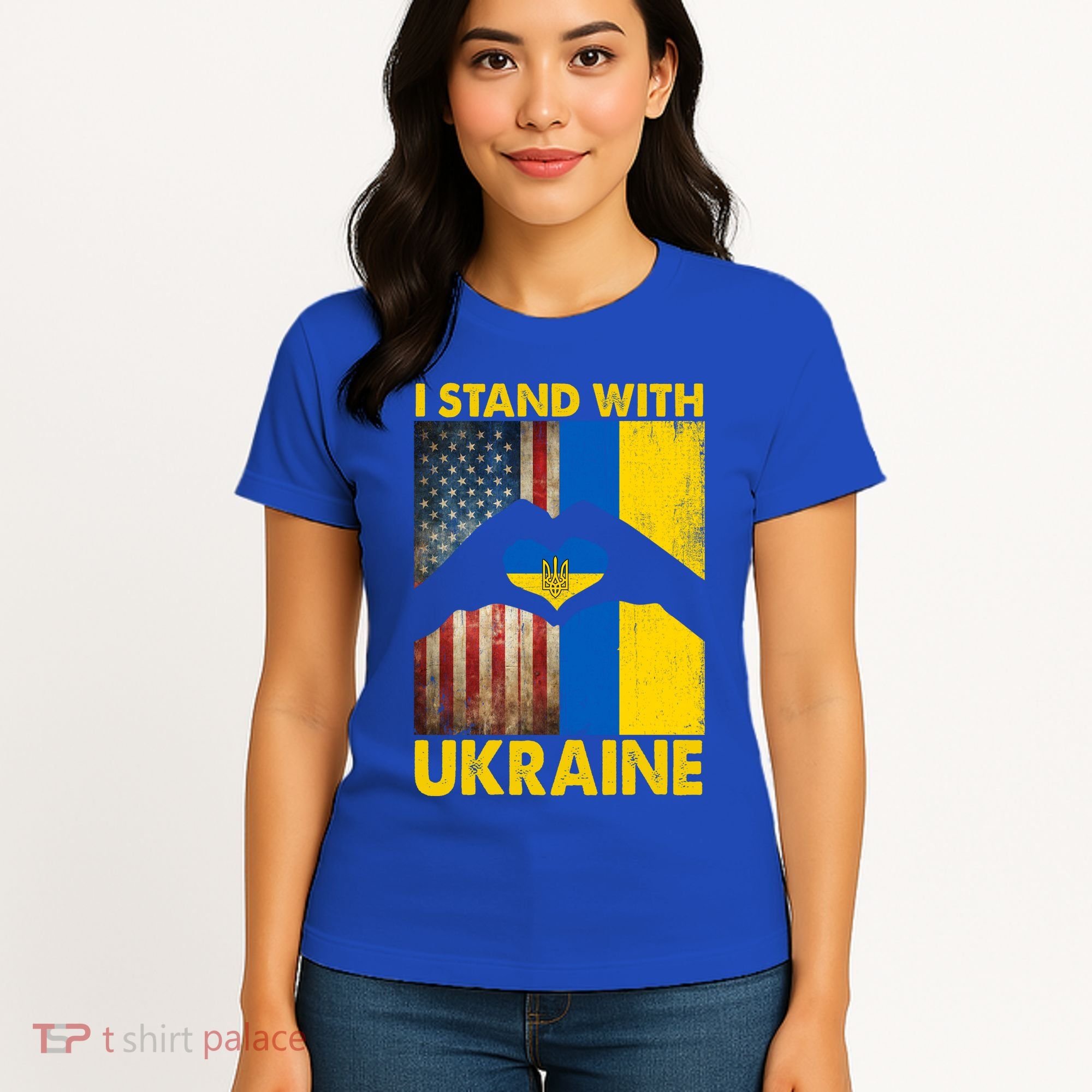 Support Ukraine I Stand With Us American Ukrainian Flag Women's T-Shirt