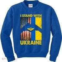 Support Ukraine I Stand With Us American Ukrainian Flag Kids Sweatshirt thumb 0